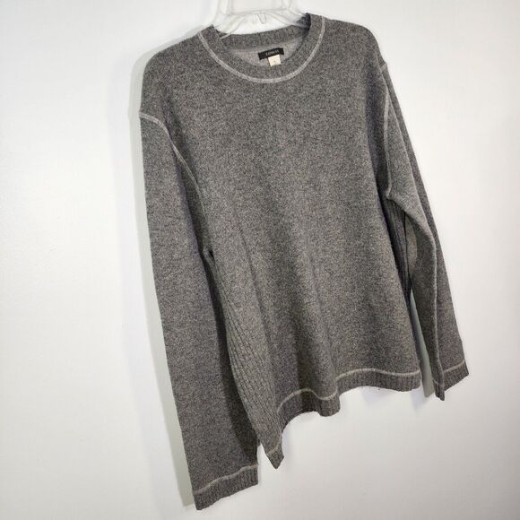 Express Sweater Mens Size XL Gray 100% Lambswool Elbow Patch Pullover Crew Neck - Picture 4 of 10